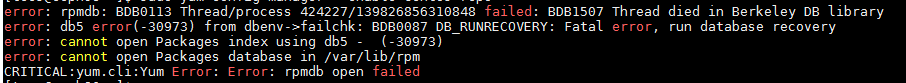 执行 yum 提示错误：rpmdb: BDB0113 Thread/process 424227/139826856310848 failed