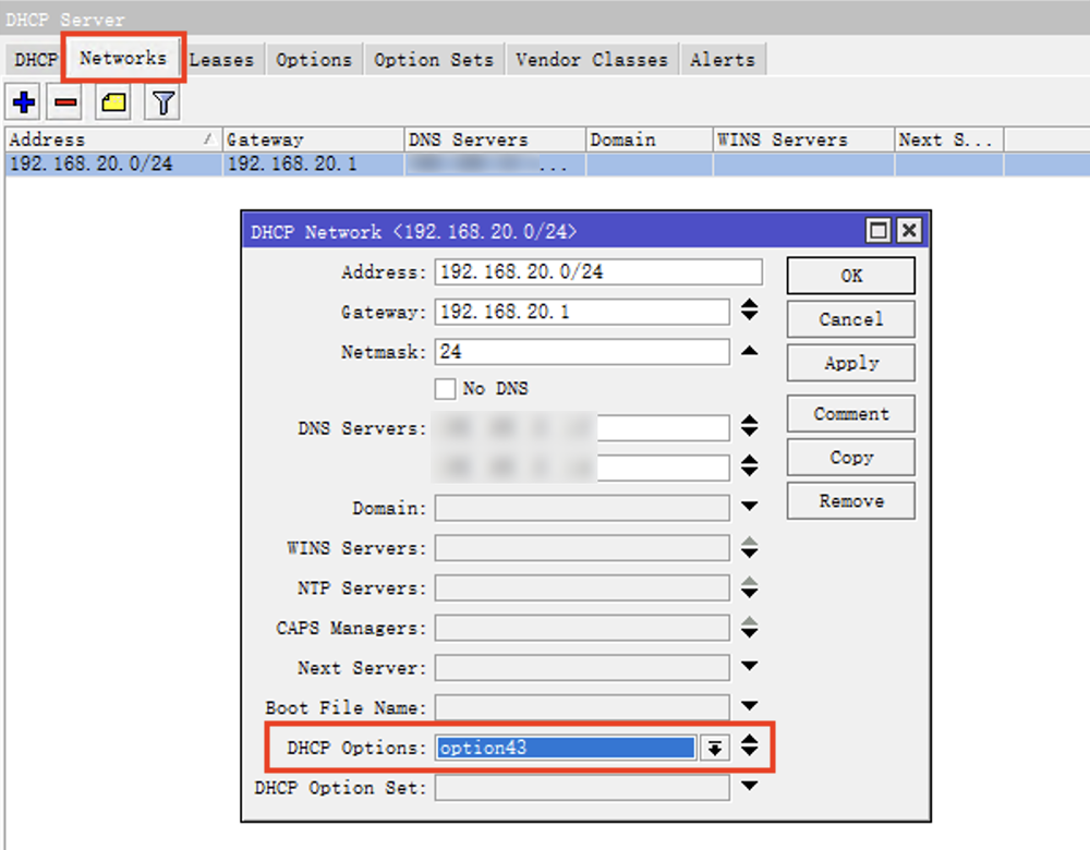 ROS 路由器配置 Option 43 完成华为 AP 无线终端上线