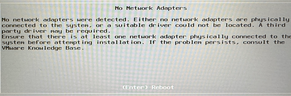 WMware ESXi 安装过程中提示 No Network Adapters