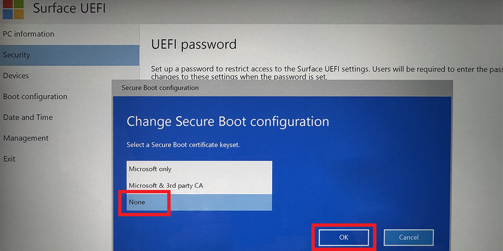 Surface 笔记本 BIOS 设置 U 盘启动