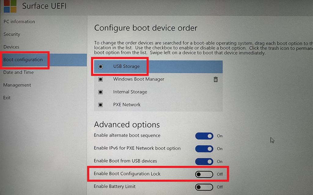 Surface 笔记本 BIOS 设置 U 盘启动